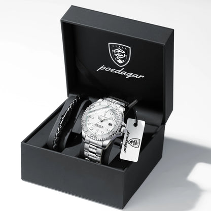 POEDAGAR Luxury Men's Watch Stainless Steel Date Quartz Fashion Watches For Man Waterproof Luminous Business Male Watch+Box Gift