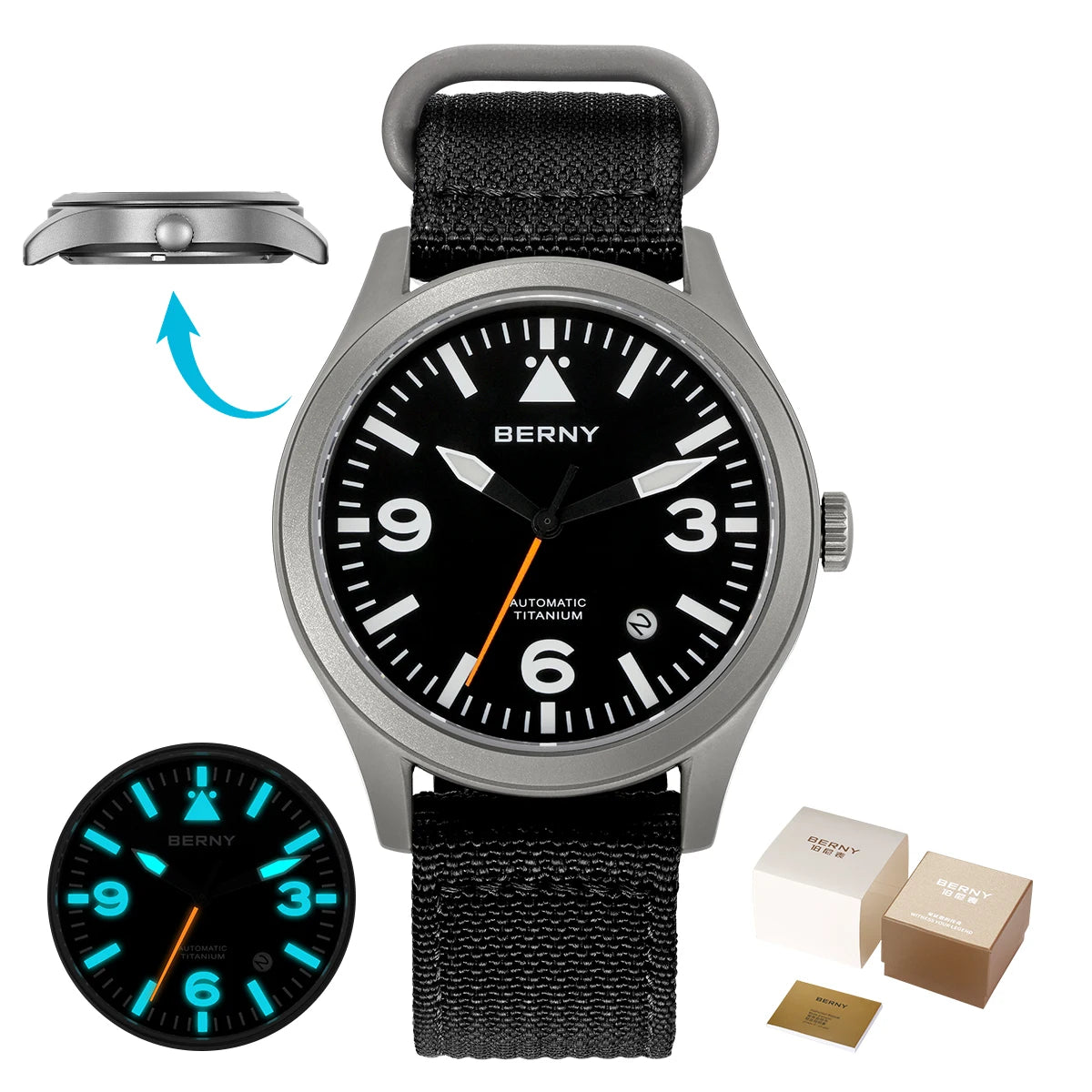 BERNY Full Titanium Automatic Watch for Men Sapphire AR Coated 10Bar Supper Luminous Men Wristwatch Sports Aviation Men Watches