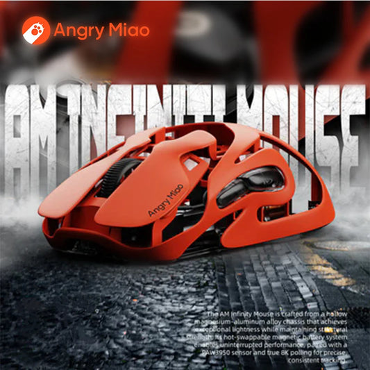 Angry Miao Infinity Gaming Wireless Mouse PAW3950 Dual 8K Tri-Mode Hot-Swappable Ultralight Metal Gaming Mouse – Blaze Orange