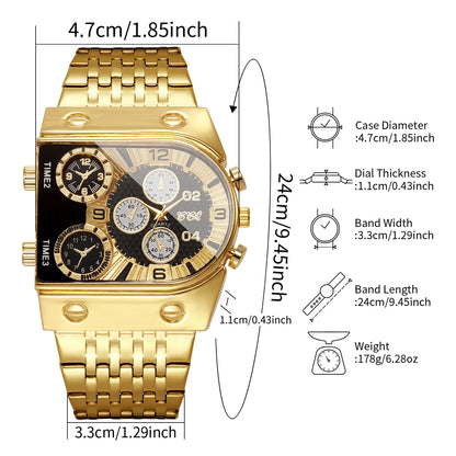 Luxury Gold Men Watch Decorative Dial Stainless Steel Band Quartz Wristwatch Casual Business Clock Reloj Hombre (Without Box)