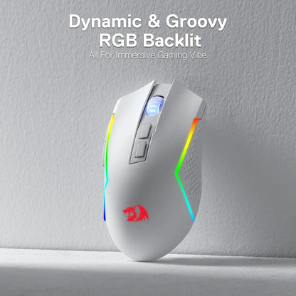 Redragon M693 trådløs/kablet BT & 2.4G Bluetooth gamingmus 8000 DPI med 3 tilslutningstilstande og RGB-baggrundsbelysning til PC/Mac/laptop