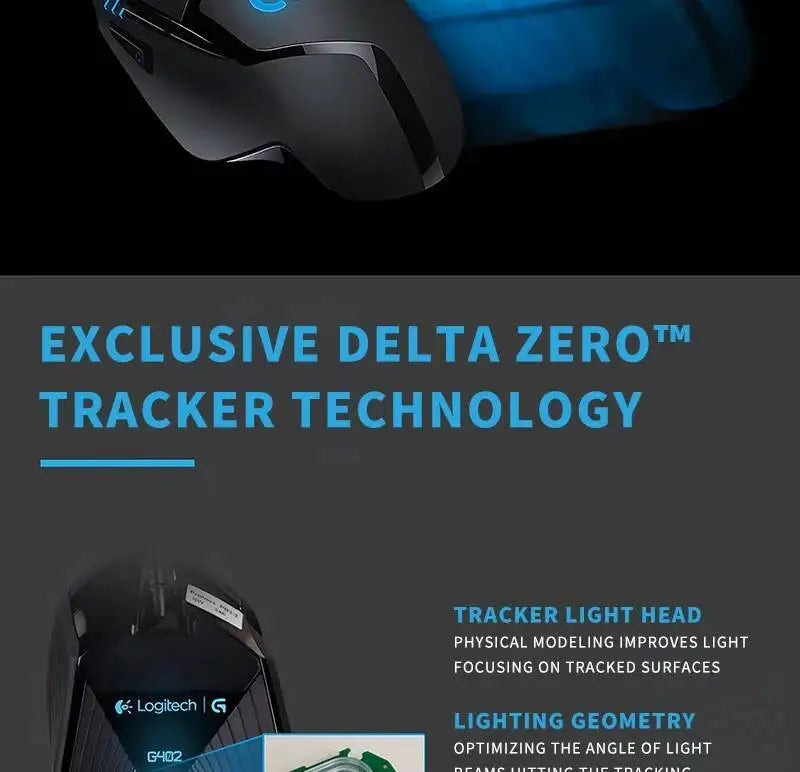 Logitech G402 kablet gamingmus 32-bit ARM-processor 8 knapper 500 IPS skridsikker til gaming- og arbejdssessioner hele dagen