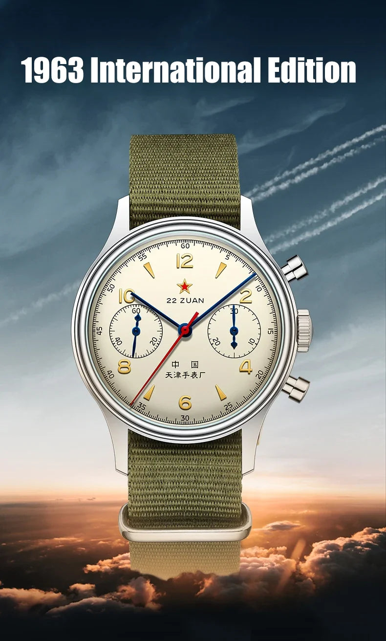 Seagull 1963 International Edition Orologio Meccanico da Uomo da Pilota ST1901 Cronografo Retrò da Polso Aviazione Air Force Nuovo