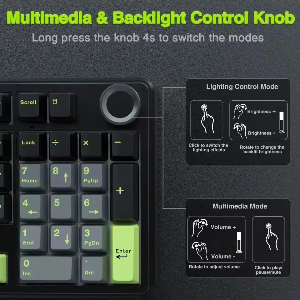 AULA F99 PRO Wireless Gaming Mechanical Keyboard 99 Keys Hot Swappable Gasket Structure 96% 8000mAh Battery Keyboard with Knob