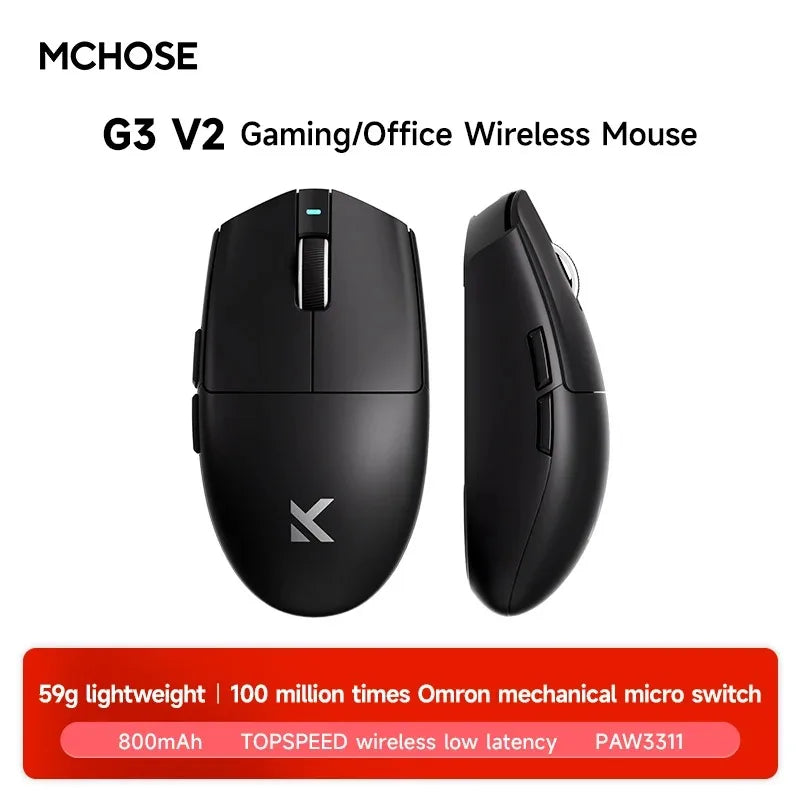 MCHOSE G3 V2 Pro Wireless E-sports Mouse Lightweight Three Mode Bluetooth PAW3395 High Performance 800mAh Game Office 59g Mouse
