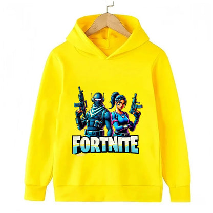 Sweats com capuz para criança com estampado do jogo Fortnite, conjunto cartoon confortável, tops largos de manga comprida, roupa de outono e inverno