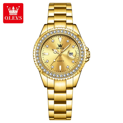 OLEVS 9945 Original Diamond Quartz Watch for Women Luxury Elegant Ladies Watches Stainless Steel Waterproof Women's Wristwatches