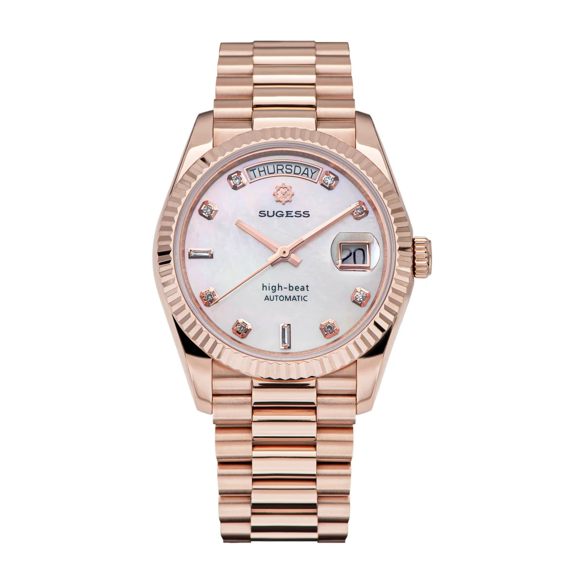 Sugess Watch of Men 36mm Date Automatic Retro Mechanical Wristwatches Sapphire Crystal RoseGold Dandong SL3034 Movement Day New