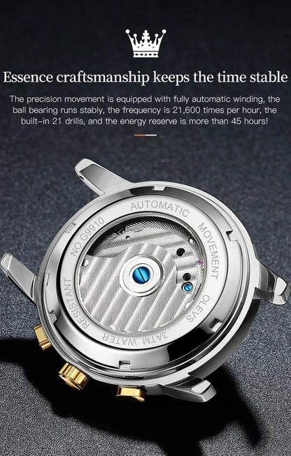 OLEVS 9910 Original Men's Automatic Mechanical Watch Luxury Skeleton Stainless steel Waterproof Luminous Watches