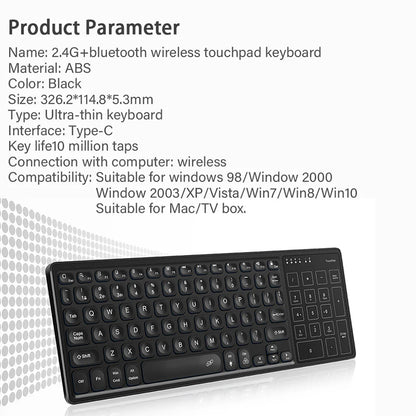 Backlit 7-Colors Bluetooth Keyboard with Touchpad 2.4G Wireless Multimedia Rechargable Keyboard for Laptop PC Tablet