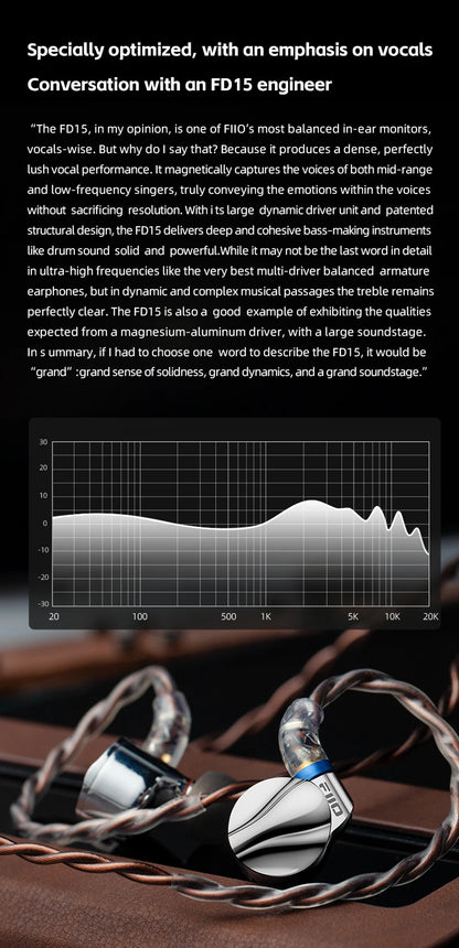 FiiO FD15 13.8mm DLC Dynamic Driver In-Ear Earphone Hi-Res Audio Magnalium Detachable MMCX Cable Wired HiFi Earbuds Shanling