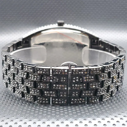 Stainless Steel Men's Watches Luxury Diamond Silver Iced Out Quartz Watch Top Brand 30M Waterproof Big Dial Tonneau Reloj Hombre