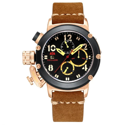 Automatic Watches for Men Mechanical Self Wind Genuine Leather Multifunction Date Boat Month Gold Bronze U Reloj Hombre Baratos