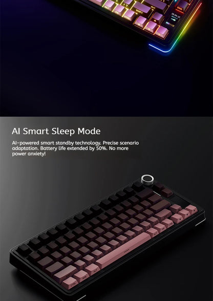 Teclado Mecânico AULA S75 PRO 75% Layout Personalizado Retroiluminação RGB Sem Fios Bluetooth Gaming com Ecrã e Botão Rotativo