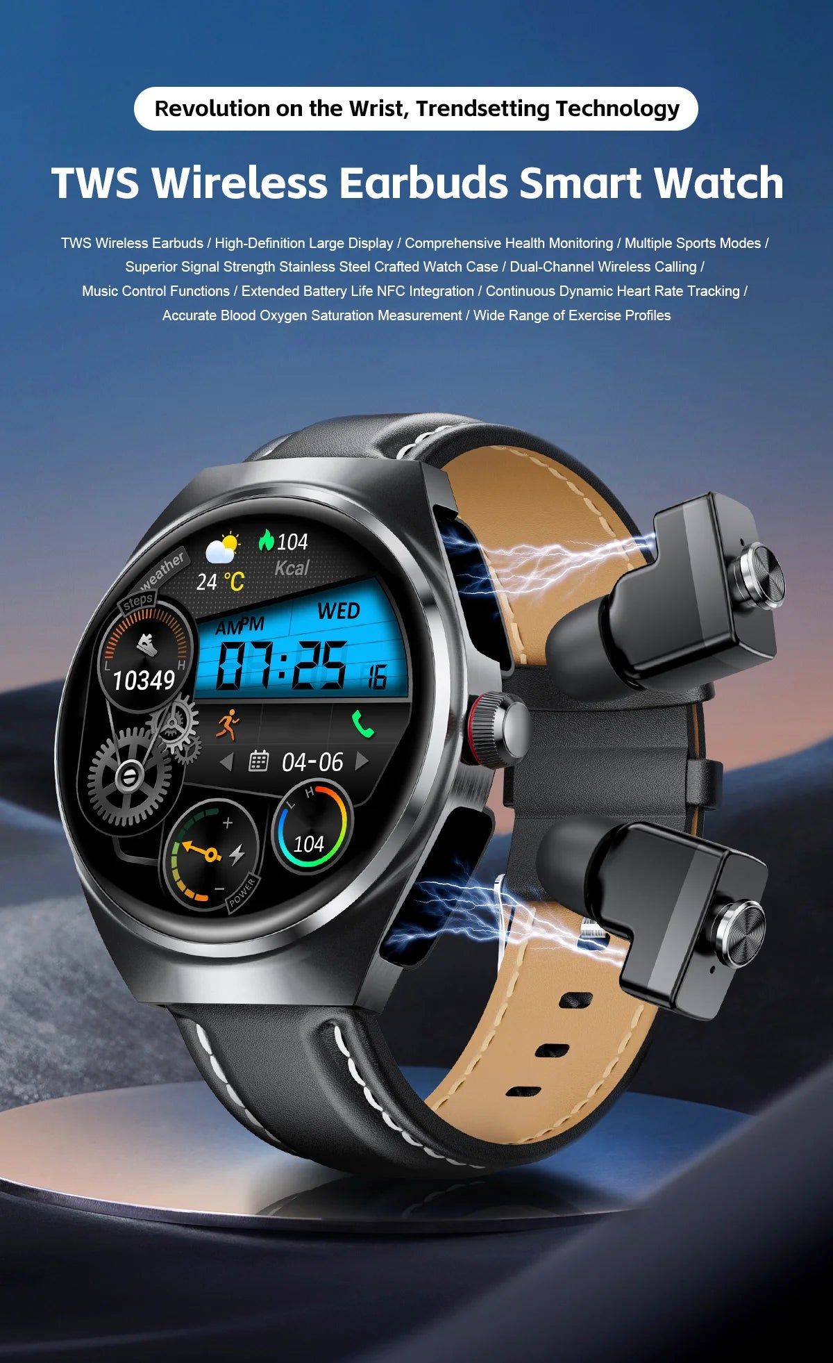 2026 New Smart Watch 2 in 1 With Earphone Smartwatch Bluetooth Call Men Watch Track Heart Rate Monitor Play Music SmartWatch