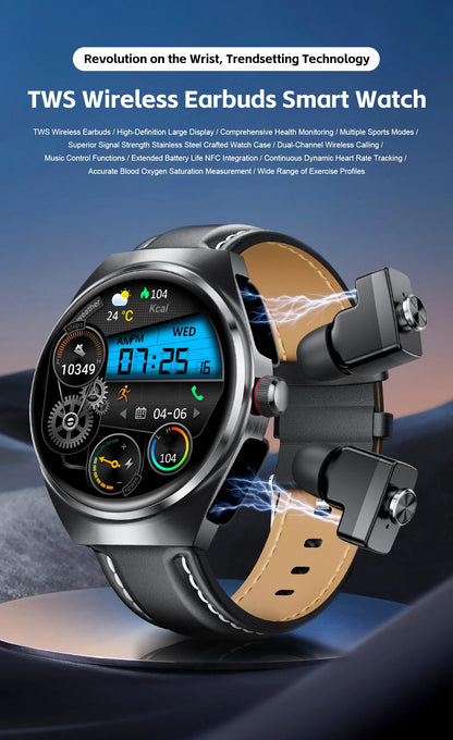 2026 New Smart Watch 2 in 1 With Earphone Smartwatch Bluetooth Call Men Watch Track Heart Rate Monitor Play Music SmartWatch