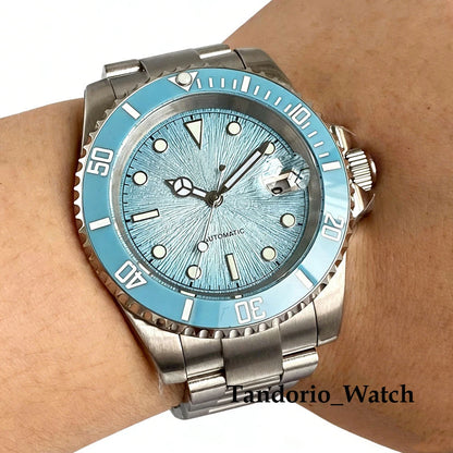 Tandorio 20ATM 40mm Men's Automatic Diver Watch For Miyota 8215 Asia 2824 Sapphire Glass Ice Blue Stainless Steel Jubilee Watch