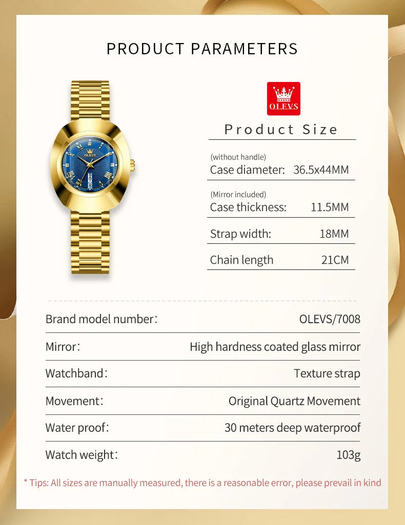 OLEVS Watch Luxury Woman Elegant Quartz Watch Scale Waterproof Luminous Automatic Week Date Ladies Watch Fashion Dress 7008
