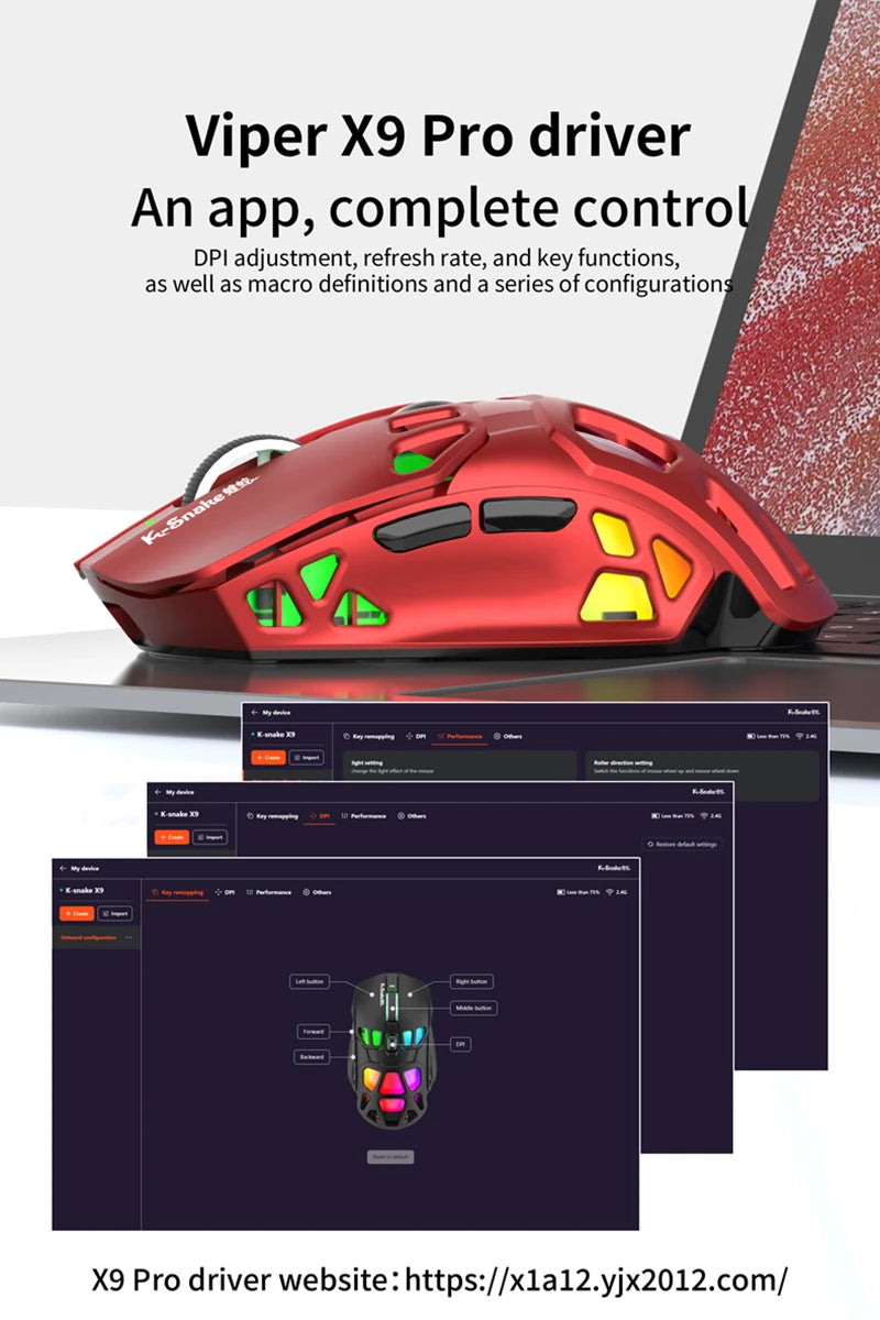 Лека геймърска мишка Lenovo Tri-Mode с RGB зарядна докинг станция 12000DPI 2.4G/Bluetooth/кабелна ергономична мишка за PC и лаптоп