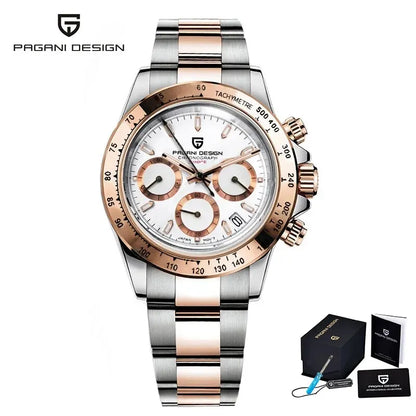 PAGANI DESIGN 2025 New Men's Watches Luxury Rose Gold Quartz Watch For Men 100M Waterproof Sports Chronograph Wristwatch Men