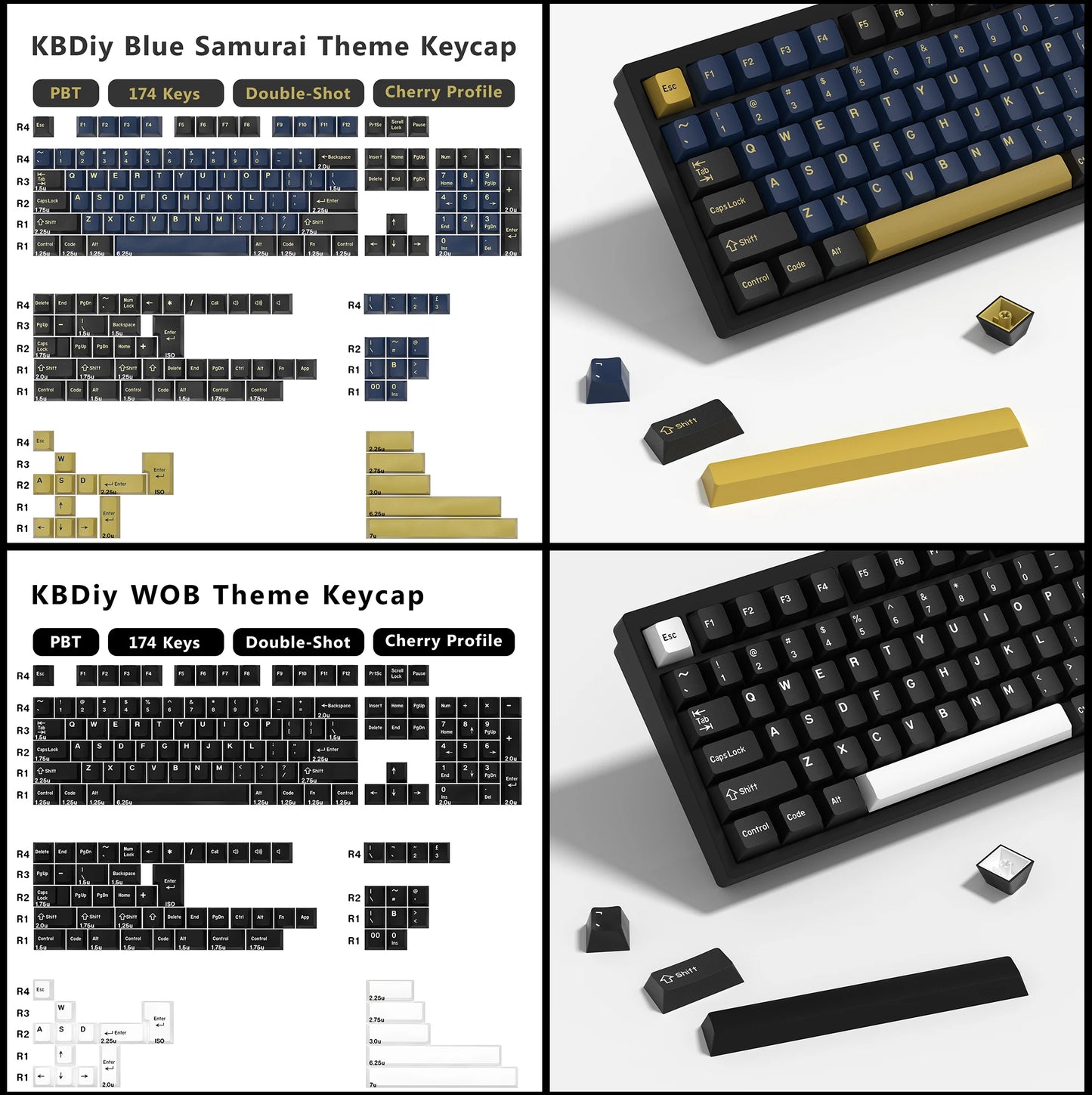 KBDiy GMK WOB Keycap Cherry Profile Double Shot PBT ISO 7u Black and White Keycaps For Mechanical Keyboard Retro Gaming Key Cap