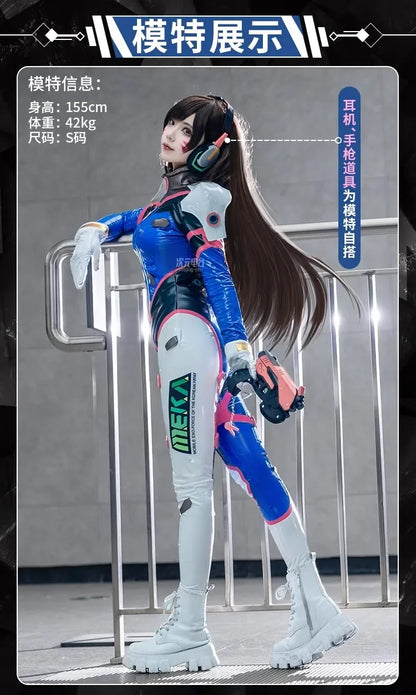 Kostým na cosplay Hana D.Va z hry Overwatch pre ženy – roztomilý elastický kožený overal Zentai na Halloween, karneval a párty