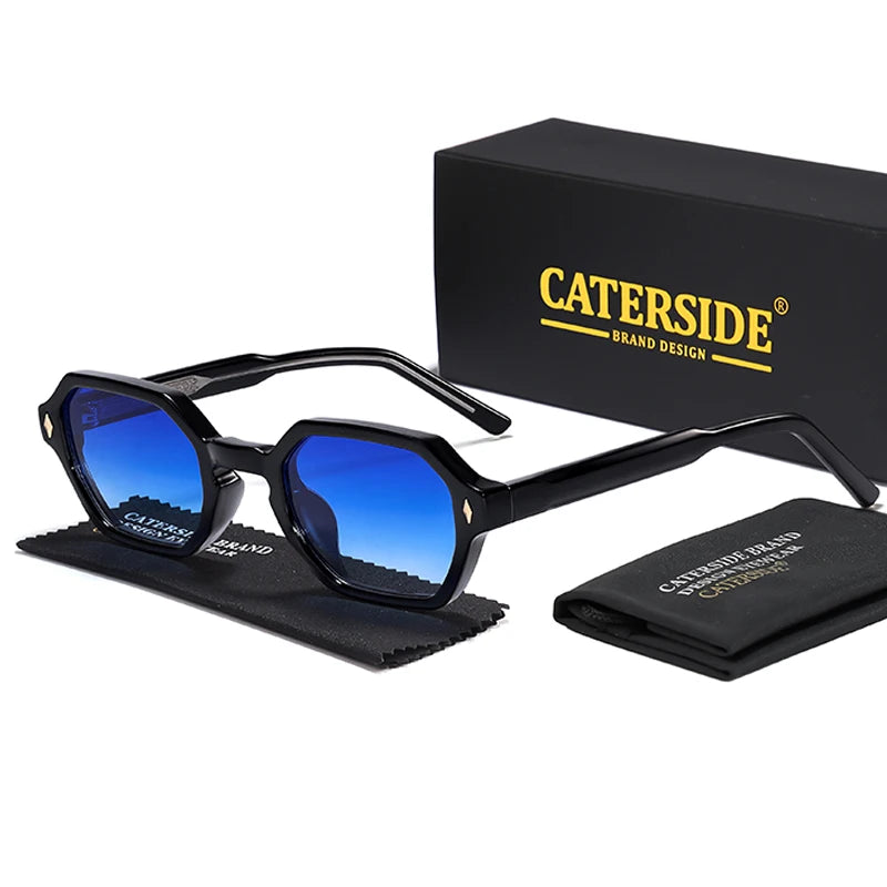 CATERDIDE Ochelari de soare retro poligonali pentru bărbați, cu design personalizat, ramă pătrată, ochelari de soare pentru femei, petreceri, călătorii și vacanțe