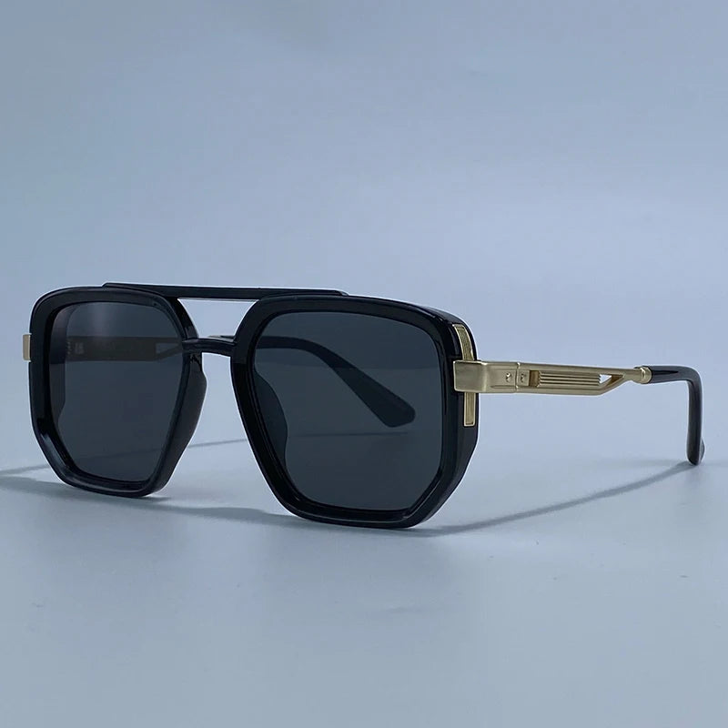 Ochelari de soare pătrați polarizați pentru bărbați, de lux, în stil vintage, cu punte dublă, lentile cu gradient, ochelari de soare pentru șofat, ochelari de soare retro cu partea superioară plată, pentru bărbați