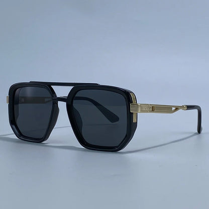 Ochelari de soare pătrați polarizați pentru bărbați, de lux, în stil vintage, cu punte dublă, lentile cu gradient, ochelari de soare pentru șofat, ochelari de soare retro cu partea superioară plată, pentru bărbați