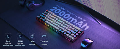 GEODMAER Wireless Gaming Keyboard Rechargeable Backlit Gaming Keyboard 68 Keys Membrane Keyboard for PC English/Spanish Layout