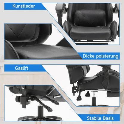 Ergonomic gaming chair, office chair, height adjustable,PU leather computer chair, with headrest and lumbar support, 360° swivel