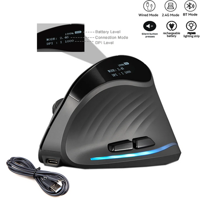 Rechargeable Wireless Vertical Mouse With Screen Display Ergonomic Mice 6 Button Programmable Gaming Mouse for Gamer Desktop