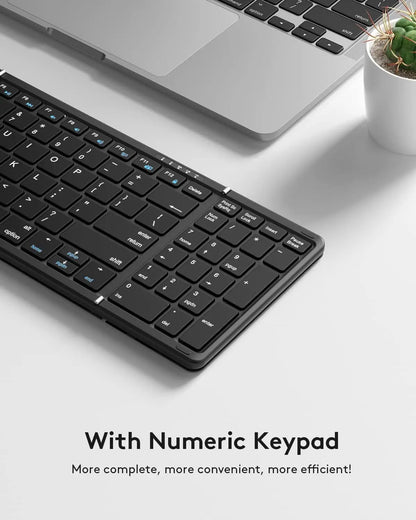 Foldable Bluetooth Keyboard with Numeric Keypad Full Size Wireless Folding Keyboard Rechargeable Portable Travel Keyboard