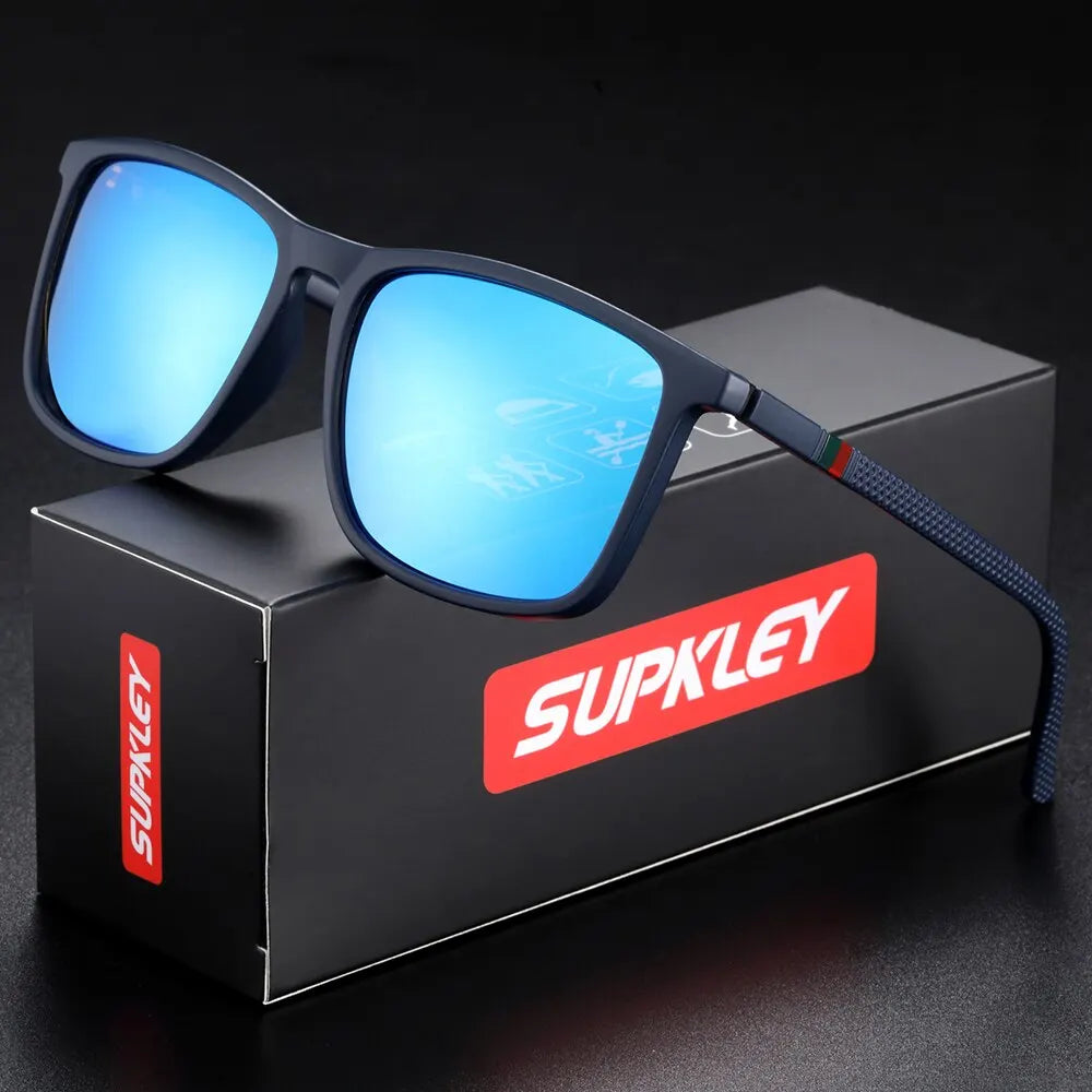 Ochelari de soare SUPKLEY pentru bărbați, polarizați, confortabili, cu ramă pătrată, accesoriu ușor pentru ochelari, cu original