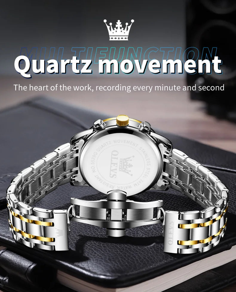 OLEVS 5529 Top-Luxusmarke Herrenuhr wasserdicht leuchtend Edelstahl Mondphase Timing Code Uhr neue Quarz-Herrenuhr