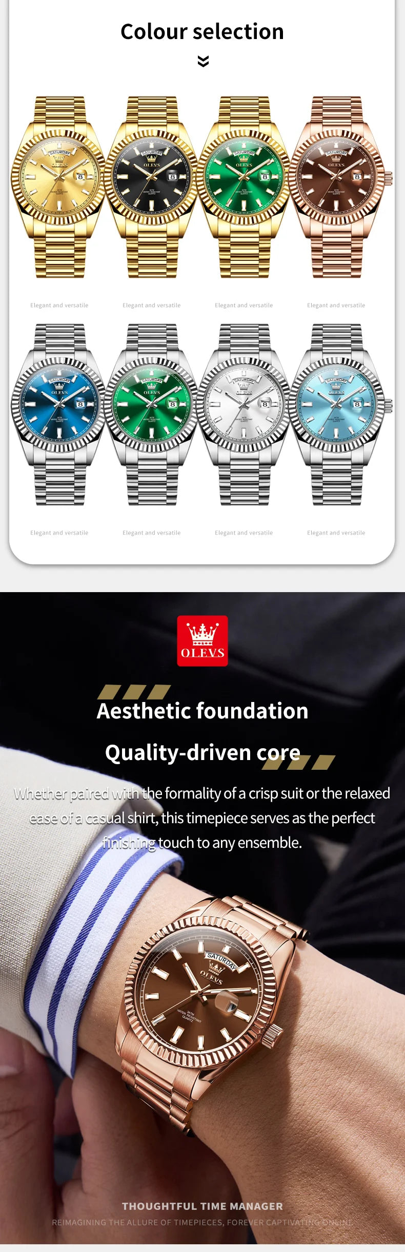 OLEVS Men's Watch Top Brand Luxury Wrist Watch For Men Fashion Rose Gold Stainless Steel Waterproof Watch Day Date Quartz Clock