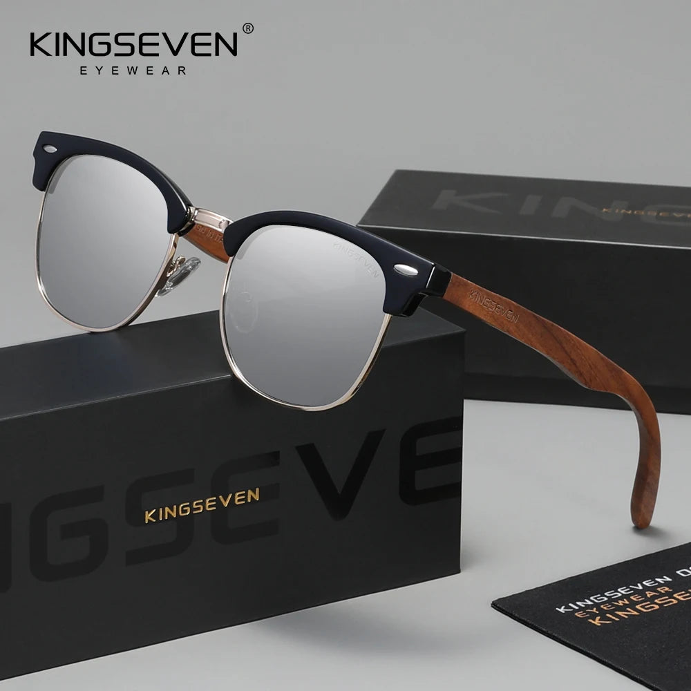 KINGSEVEN Ochelari de soare din lemn de nuc negru, pentru femei și bărbați, polarizați, stil vintage, protecție UV400, pentru călătorii, model W5516