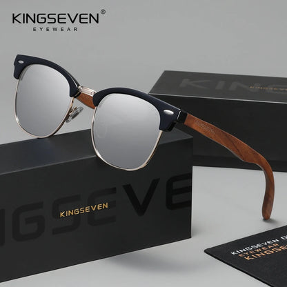 KINGSEVEN Ochelari de soare din lemn de nuc negru, pentru femei și bărbați, polarizați, stil vintage, protecție UV400, pentru călătorii, model W5516
