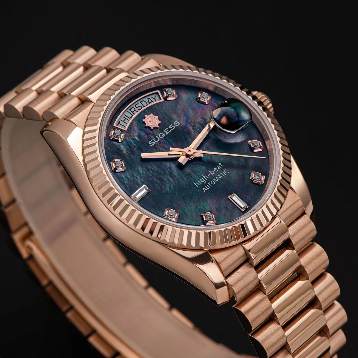 Sugess Watch of Men 36mm Date Automatic Retro Mechanical Wristwatches Sapphire Crystal RoseGold Dandong SL3034 Movement Day New