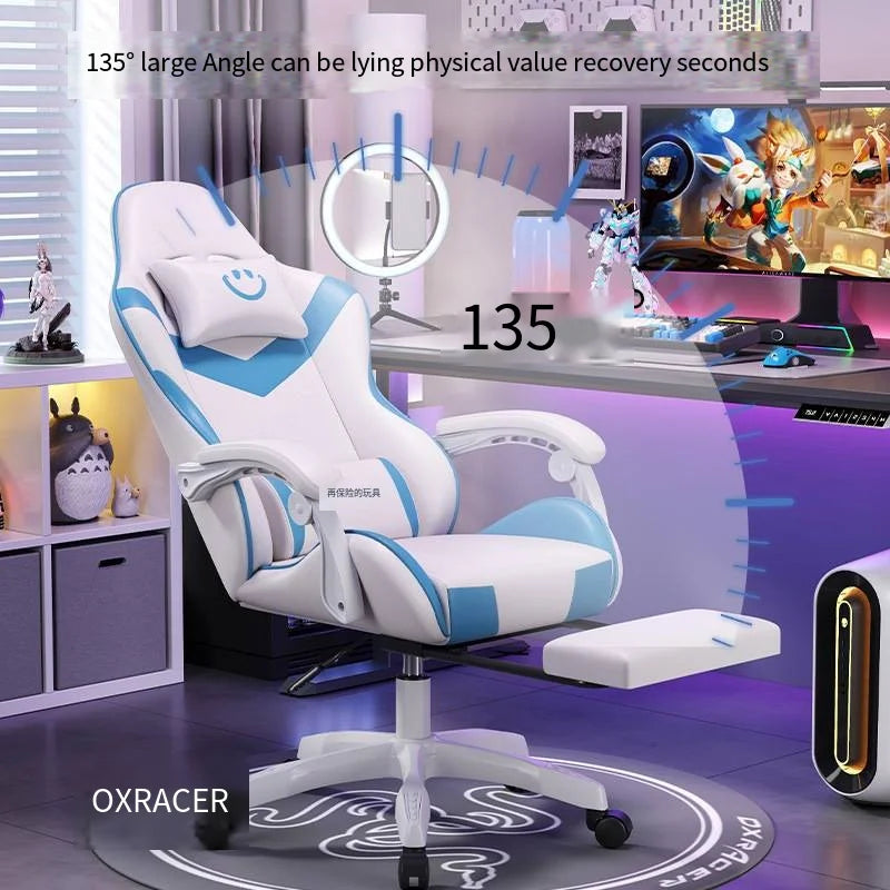 Gaming Chair for Ergonomic Desk Racing Office Adjustable High Back Game Swivel Leather Chair with Lumbar Support and Headrest