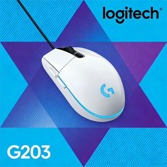 Przewodowa mysz gamingowa Logitech G203, klasy e-sportowej, 6 programowalnych przycisków i wielokolorowe podświetlenie do gier rywalizacyjnych