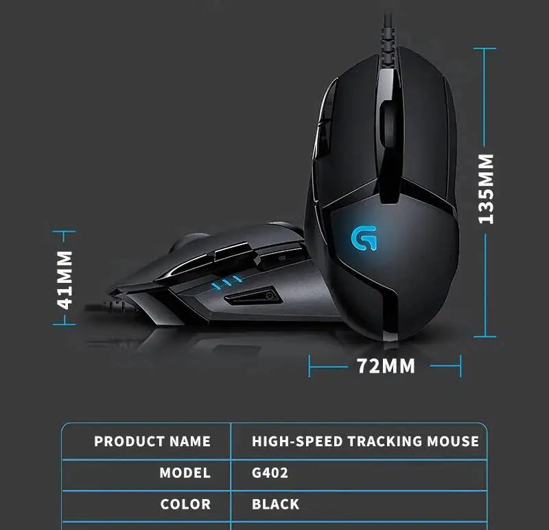 Logitech G402 kablet gamingmus 32-bit ARM-processor 8 knapper 500 IPS skridsikker til gaming- og arbejdssessioner hele dagen
