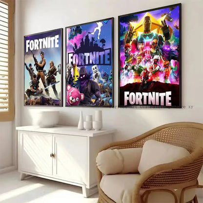 Posters Game-F-F-Fortnites autocolantes e impermeáveis, ideais para decoração de sala de estar, quarto ou bar