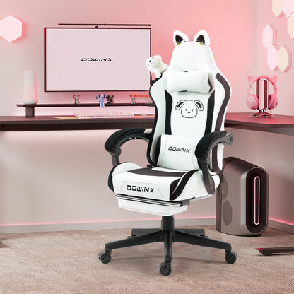 Söt gamingstol med kattöron och fotstöd – rosa kawaii-datorstol, ergonomisk gamer-stol med hög rygg och svankstöd med kattassmotiv