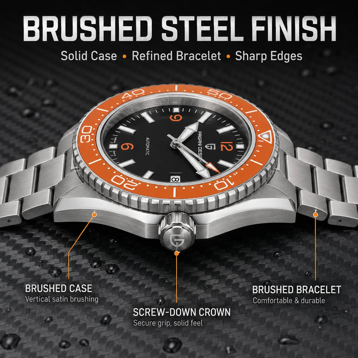 Pagani Design New Top Men's Mechanical Watch Luxury Sapphire Stainless Steel 100m Waterproof Ceramic Bezel Automatic Watch