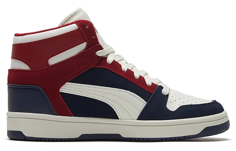Baskets montantes décontractées Puma Rebound Layup Sd en cuir superposé, bleu foncé et blanc, 370219-04