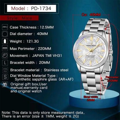 PAGANI DESIGN 40MM Men Quartz Watches Japan TMI VH31 Luxury Business Sapphire 316L Stainless Steel 100M Waterproof Watch For Men