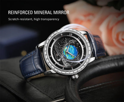 2026 FORSINING Design Earth Star Moon Set With Diamonds Genuine Belt Men Mechanical Automatic Watch Waterproof For Business