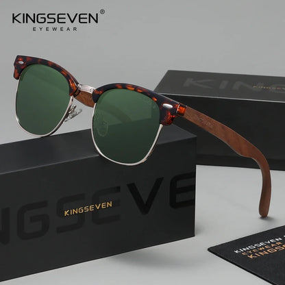 KINGSEVEN Ochelari de soare din lemn de nuc negru, pentru femei și bărbați, polarizați, stil vintage, protecție UV400, pentru călătorii, model W5516