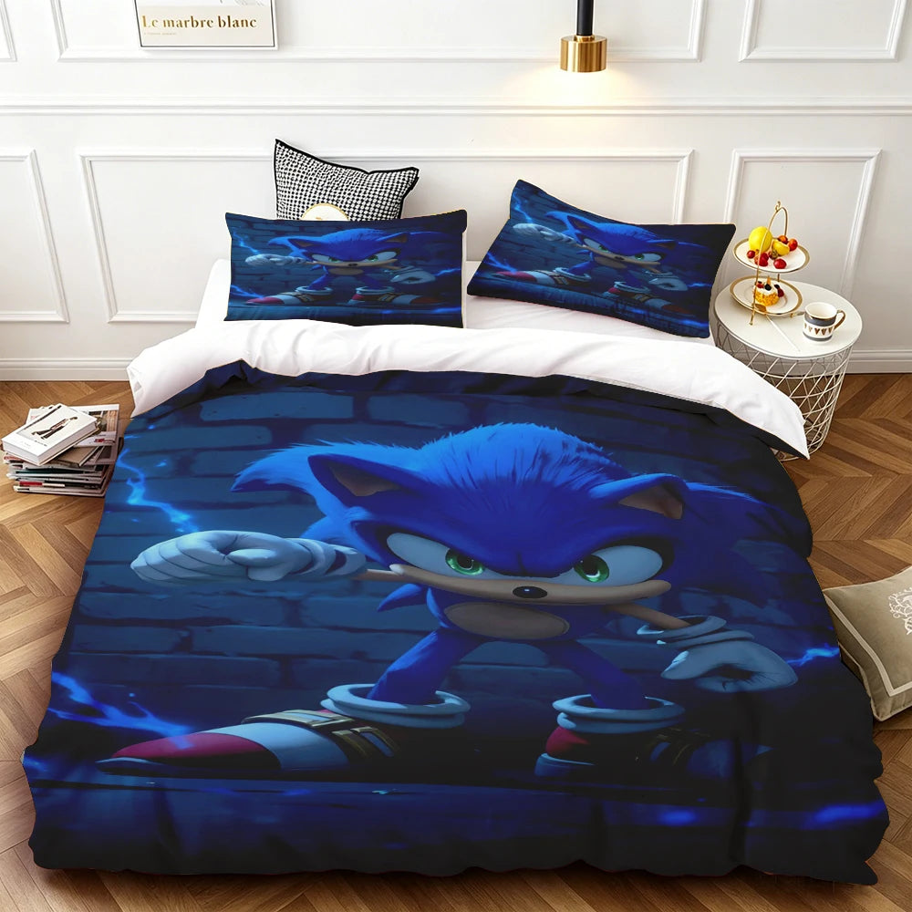 Husă de plapumă Sonic pentru copii – Set de lenjerie de pat cool, husă de plapumă pentru decorul dormitorului, moale și confortabilă – dimensiuni: Twin, Double, Queen și King